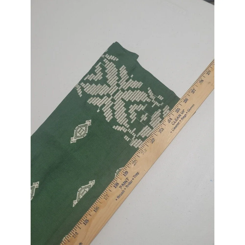 Zara Large pants linen embroidered geometric zip wide leg pockets green